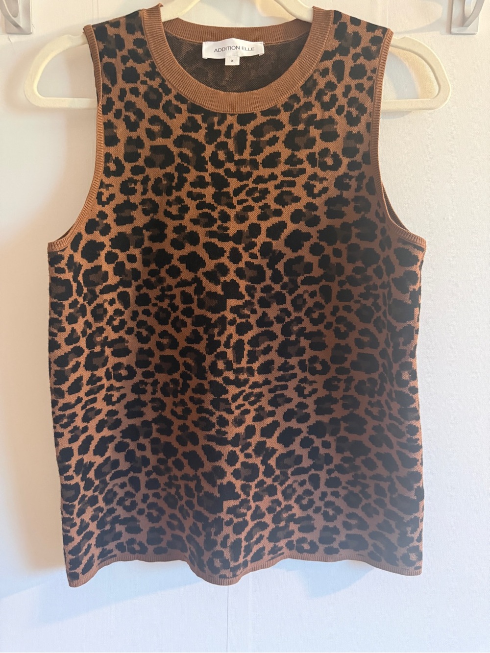 Addition Elle Leopard Print Knit Sleeveless Tank Top Brown Black Size X